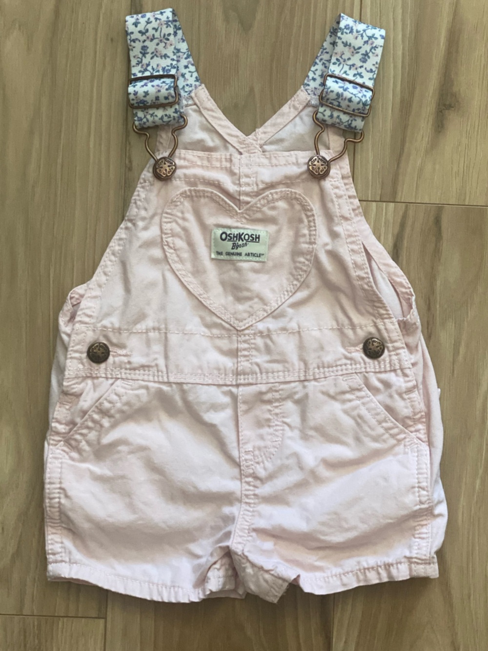 OshKosh B'gosh Pale Pink Shortalls Overall with Floral Straps Size 6 Months
